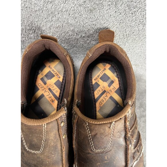 Men's Skechers 7.5 Glides Docklands slip on loafers brown leather relaxed fit - Picture 5 of 8